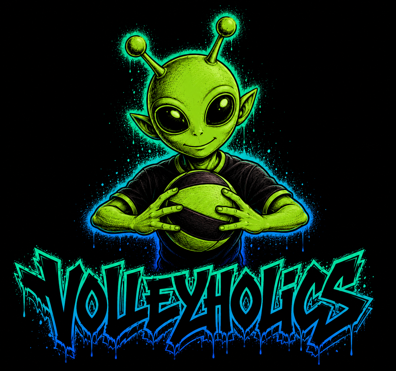 Volleyholics alien volleyball logo